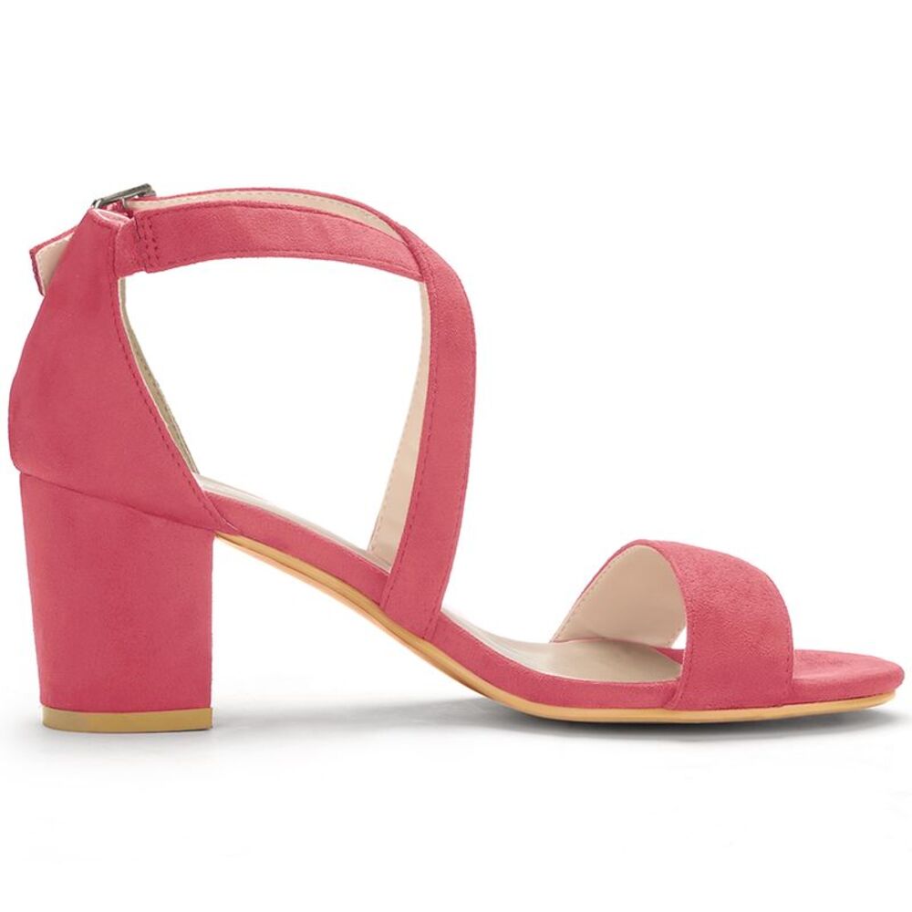 Women's Open Toe Mid Heel Braided Ankle Strap Orange Sandals Watermelon Red - Picture 6 of 6